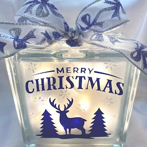 Merry Christmas Lighted 6x6 Glass Block Night Light, Reindeer Christmas Gift, Decorative Glass Block, Custom Light, Holiday Night Light