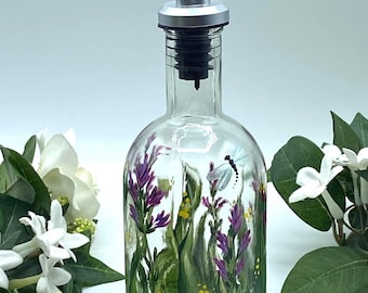 Hand Painted Floral Soap Dispenser, 12 oz. Olive Oil Bottle, Housewarming Gift