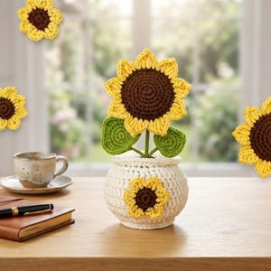 Sunflower Crochet Pattern PDF, Crochet Flower Pot Pattern, Sunflower Amigurumi Pattern, DIY Crochet Plant, Digital Download
