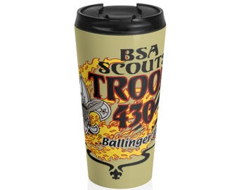 Taza de viaje de acero inoxidable Ballinger TX de la Tropa 430 / Regalo para líderes scouts / Camping