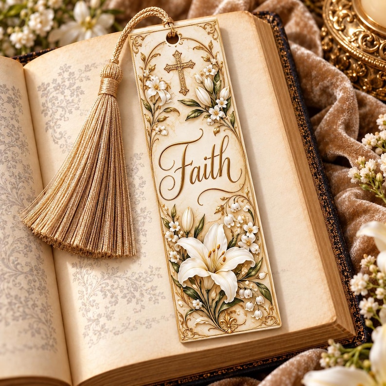 Religious Cross Pattern Faith Floral Bookmark PNG Bundle, Gold Cross, Botanical Designs ...