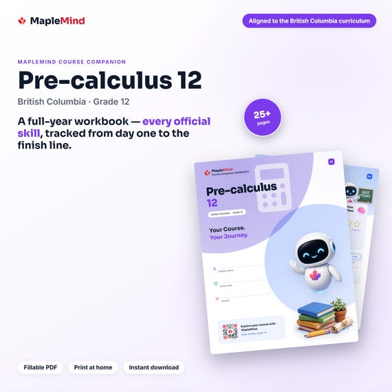 Pre-calculus 12 Course Companion — printable workbook and progress tracker for the Pre-calculus 12 curriculum