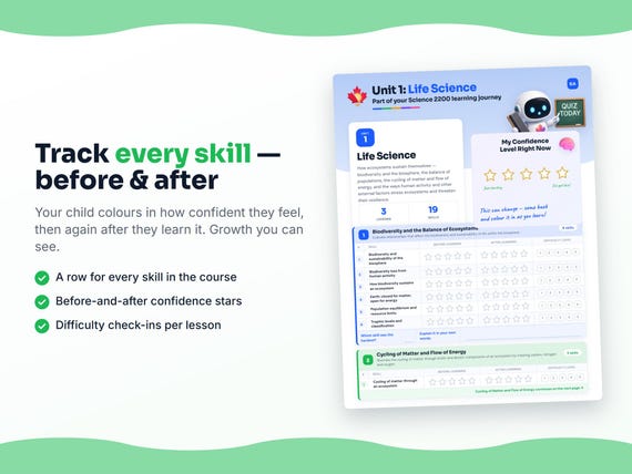 Unit reflection and certificate pages inside the Science 2200 workbook