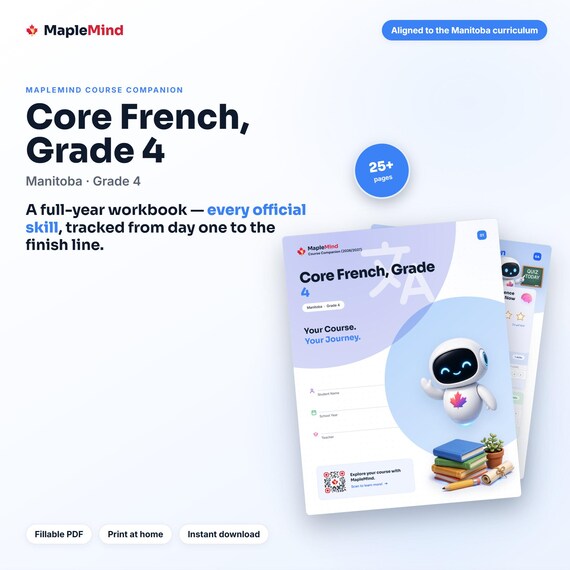 Core French, Grade 4 Course Companion — printable workbook and progress tracker for the Core French, Grade 4 curriculum