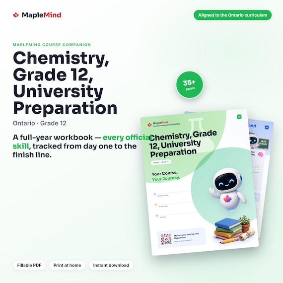 Chemistry, Grade 12, University Preparation Course Companion — printable workbook and progress tracker for the Chemistry, Grade 12, University Preparation curriculum