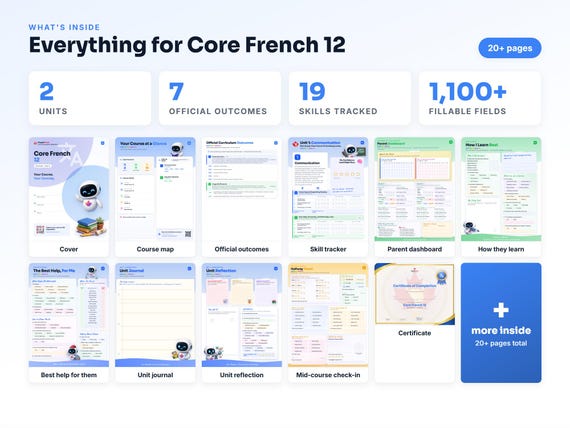 Curriculum checklist and skills tracker inside the Core French 12 workbook