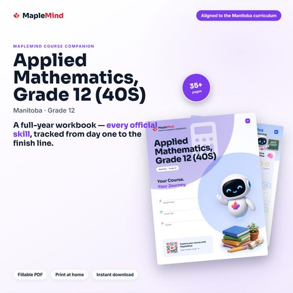 Applied Mathematics, Grade 12 (40S) Course Companion — printable workbook and progress tracker for the Applied Mathematics, Grade 12 (40S) curriculum