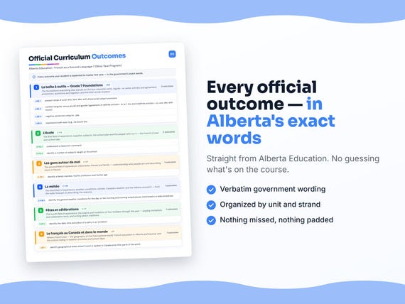 Parent dashboard and progress pages inside the French as a Second Language 7 (Nine-Year Program) workbook