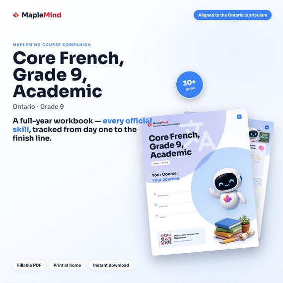 Core French, Grade 9, Academic Course Companion — printable workbook and progress tracker for the Core French, Grade 9, Academic curriculum