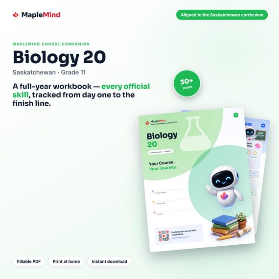 Biology 20 Course Companion — printable workbook and progress tracker for the Biology 20 curriculum