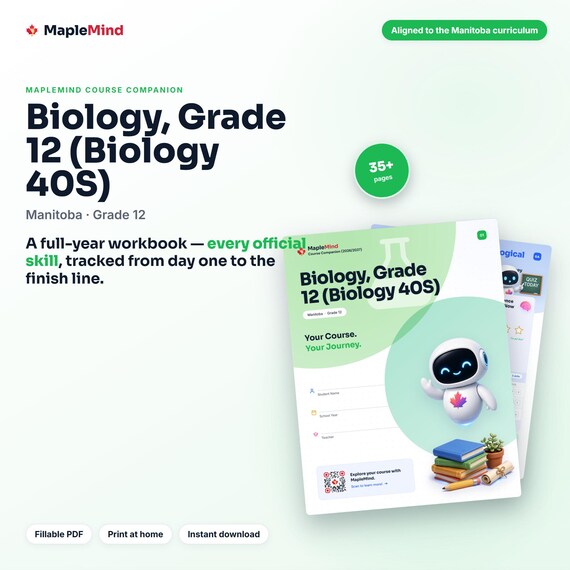 Biology, Grade 12 (Biology 40S) Course Companion — printable workbook and progress tracker for the Biology, Grade 12 (Biology 40S) curriculum