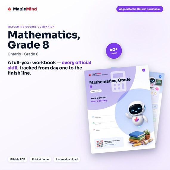 Mathematics, Grade 8 Course Companion — printable workbook and progress tracker for the Mathematics, Grade 8 curriculum