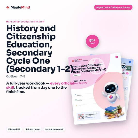 History and Citizenship Education, Secondary Cycle One (Secondary 1-2) Course Companion — printable workbook and progress tracker for the History and Citizenship Education, Secondary Cycle One (Secondary 1-2) curriculum