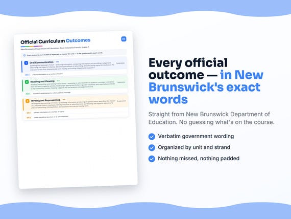 Parent dashboard and progress pages inside the Post-Intensive French, Grade 7 workbook