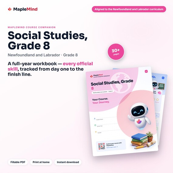 Social Studies, Grade 8 Course Companion — printable workbook and progress tracker for the Social Studies, Grade 8 curriculum