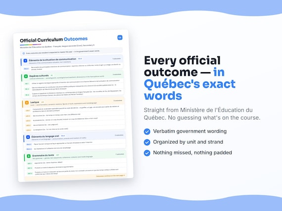Parent dashboard and progress pages inside the Français, langue seconde (Core), Secondary 5 workbook