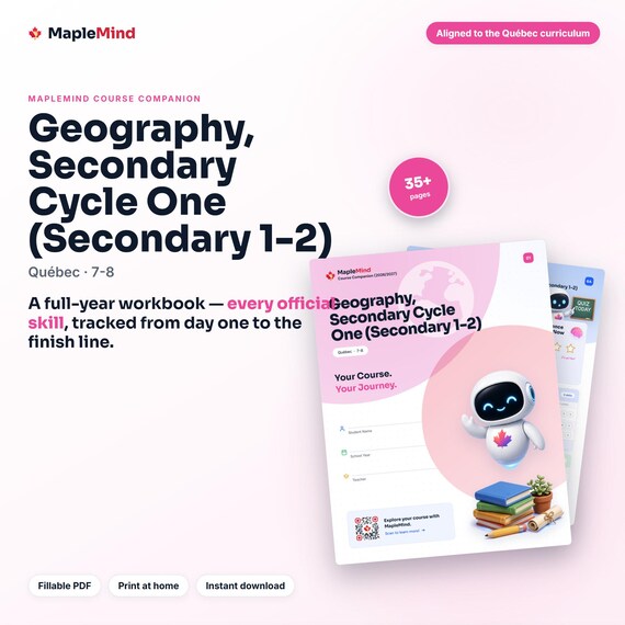 Geography, Secondary Cycle One (Secondary 1-2) Course Companion — printable workbook and progress tracker for the Geography, Secondary Cycle One (Secondary 1-2) curriculum