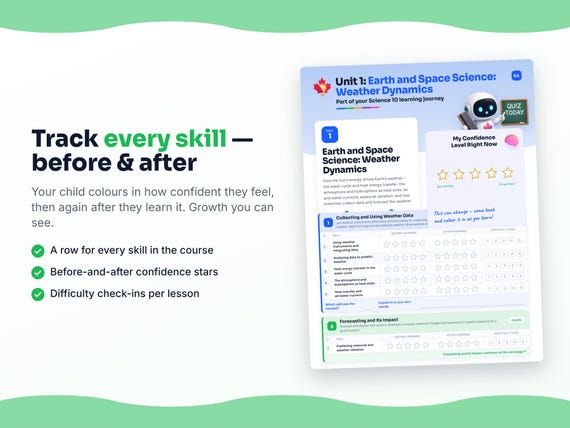 Unit reflection and certificate pages inside the Science 10 workbook