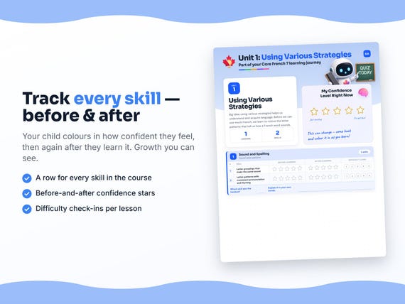 Unit reflection and certificate pages inside the Core French 7 workbook