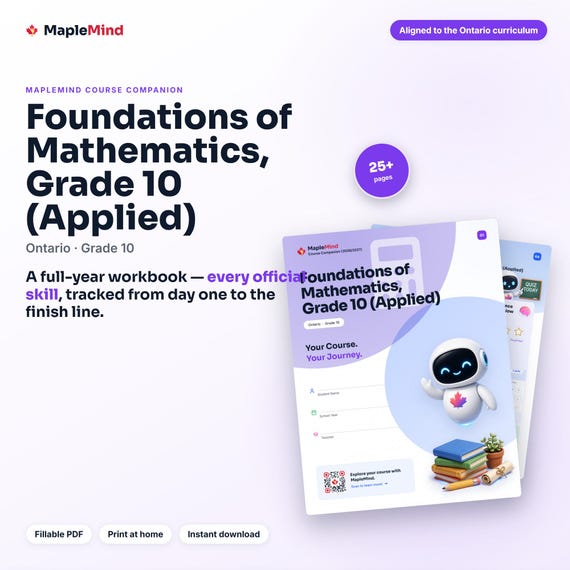 Foundations of Mathematics, Grade 10 (Applied) Course Companion — printable workbook and progress tracker for the Foundations of Mathematics, Grade 10 (Applied) curriculum
