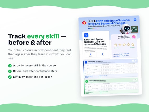 Unit reflection and certificate pages inside the Science, Grade 1 workbook
