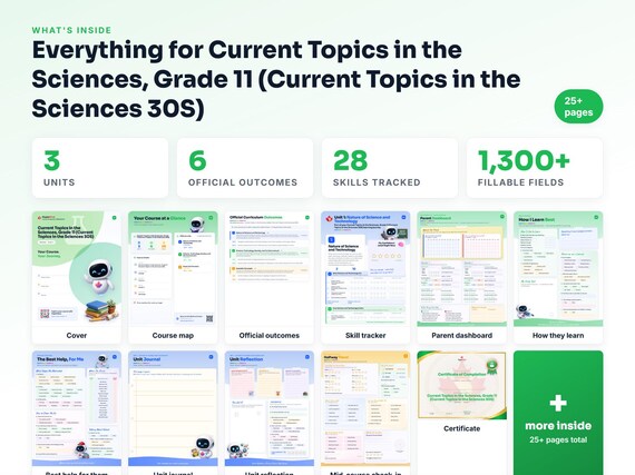 Curriculum checklist and skills tracker inside the Current Topics in the Sciences, Grade 11 (Current Topics in the Sciences 30S) workbook