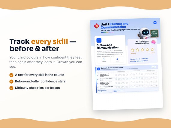 Unit reflection and certificate pages inside the English Language Arts 8 workbook