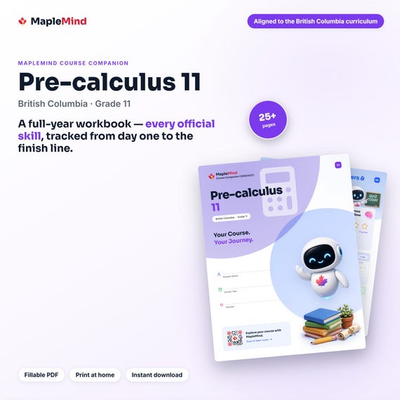 Pre-calculus 11 Course Companion — printable workbook and progress tracker for the Pre-calculus 11 curriculum