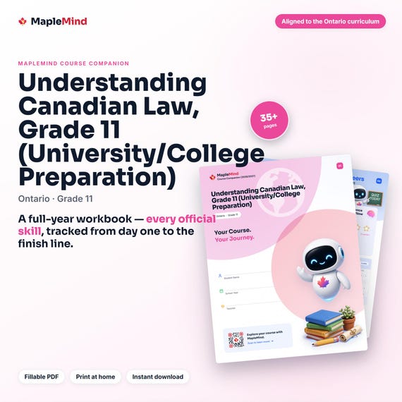 Understanding Canadian Law, Grade 11 (University/College Preparation) Course Companion — printable workbook and progress tracker for the Understanding Canadian Law, Grade 11 (University/College Preparation) curriculum