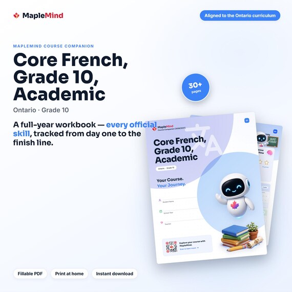 Core French, Grade 10, Academic Course Companion — printable workbook and progress tracker for the Core French, Grade 10, Academic curriculum