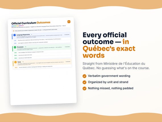 Parent dashboard and progress pages inside the English as a Second Language (Core), Secondary Cycle Two — Year 2 workbook