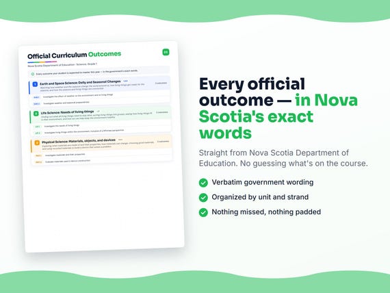 Parent dashboard and progress pages inside the Science, Grade 1 workbook