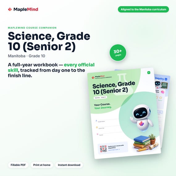 Science, Grade 10 (Senior 2) Course Companion — printable workbook and progress tracker for the Science, Grade 10 (Senior 2) curriculum