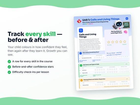 Unit reflection and certificate pages inside the Science 8 workbook