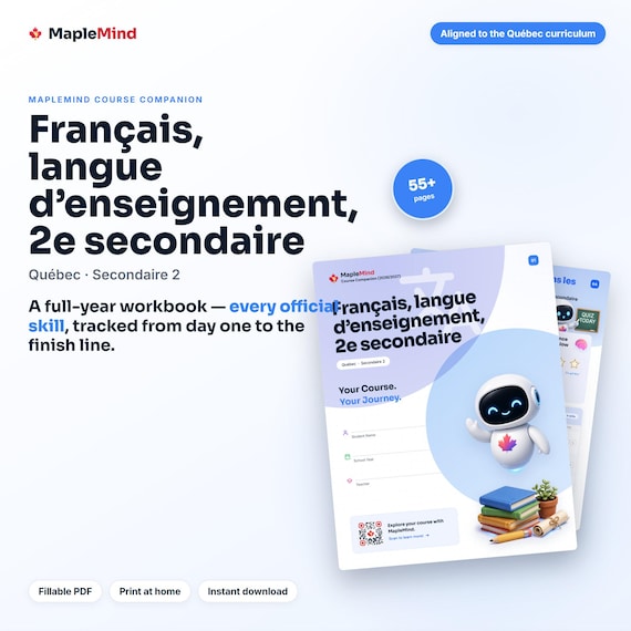 Français, langue d’enseignement, 2e secondaire Course Companion — printable workbook and progress tracker for the Français, langue d’enseignement, 2e secondaire curriculum