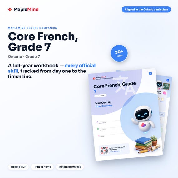 Core French, Grade 7 Course Companion — printable workbook and progress tracker for the Core French, Grade 7 curriculum
