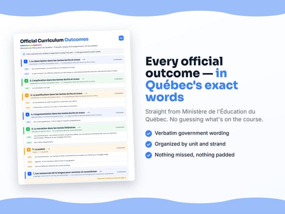 Parent dashboard and progress pages inside the Français, langue d’enseignement, 2e secondaire workbook