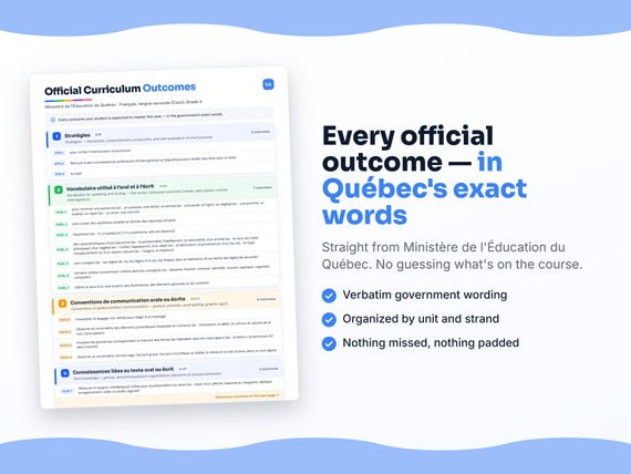 Parent dashboard and progress pages inside the Français, langue seconde (Core), Grade 4 workbook