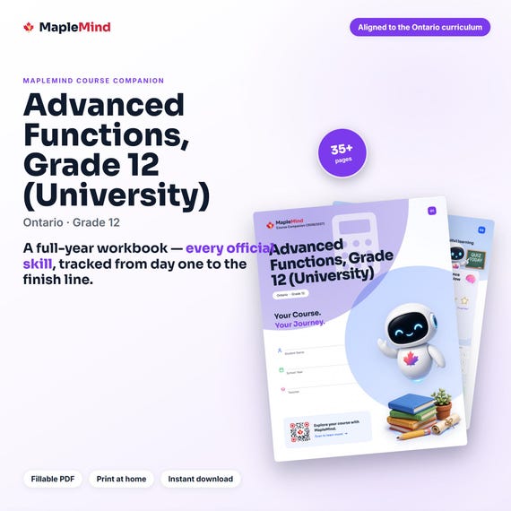 Advanced Functions, Grade 12 (University) Course Companion — printable workbook and progress tracker for the Advanced Functions, Grade 12 (University) curriculum