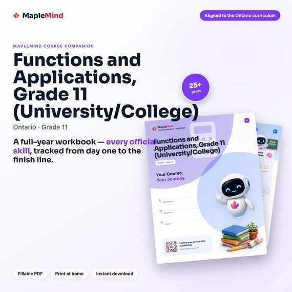 Functions and Applications, Grade 11 (University/College) Course Companion — printable workbook and progress tracker for the Functions and Applications, Grade 11 (University/College) curriculum