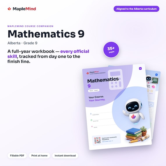 Mathematics 9 Course Companion — printable workbook and progress tracker for the Mathematics 9 curriculum