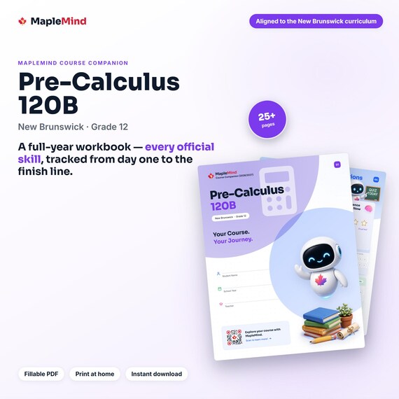 Pre-Calculus 120B Course Companion — printable workbook and progress tracker for the Pre-Calculus 120B curriculum