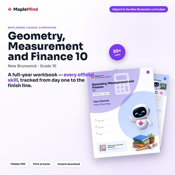 Geometry, Measurement and Finance 10 Course Companion — printable workbook and progress tracker for the Geometry, Measurement and Finance 10 curriculum