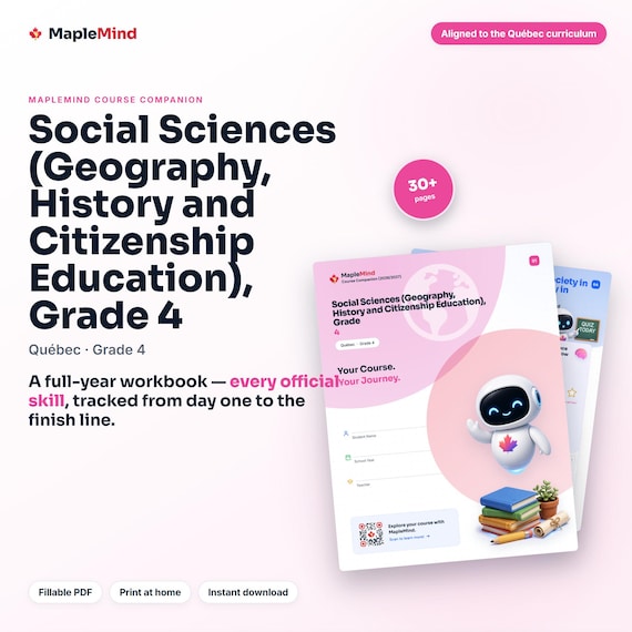 Social Sciences (Geography, History and Citizenship Education), Grade 4 Course Companion — printable workbook and progress tracker for the Social Sciences (Geography, History and Citizenship Education), Grade 4 curriculum