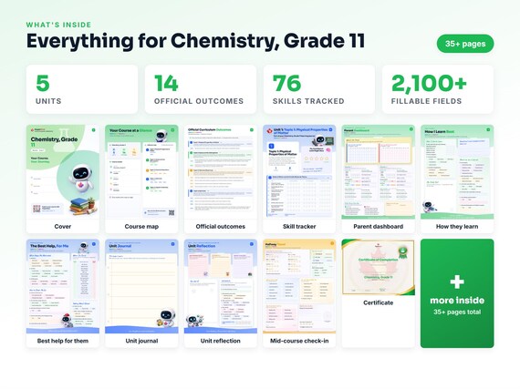 Curriculum checklist and skills tracker inside the Chemistry, Grade 11 workbook
