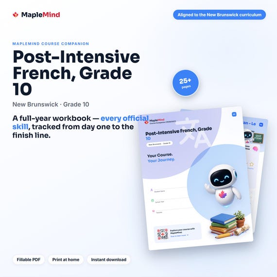 Post-Intensive French, Grade 10 Course Companion — printable workbook and progress tracker for the Post-Intensive French, Grade 10 curriculum