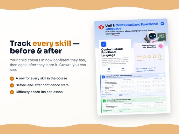 Unit reflection and certificate pages inside the English as a Second Language (Core), Grade 1 workbook