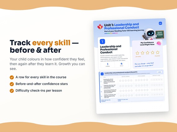 Unit reflection and certificate pages inside the Reading Tutor 120 workbook