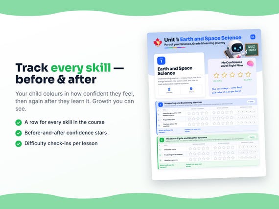Unit reflection and certificate pages inside the Science, Grade 5 workbook