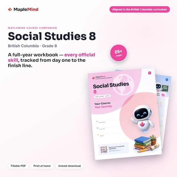 Social Studies 8 Course Companion — printable workbook and progress tracker for the Social Studies 8 curriculum